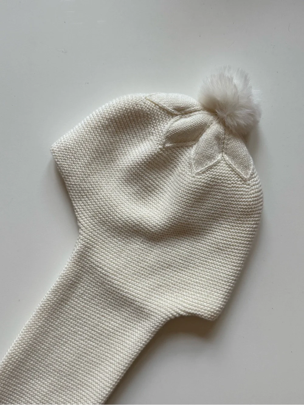 Jacadi Baby Girl Bertille Knit Soft White Scarf Hat with Pom Pom - Size 36M